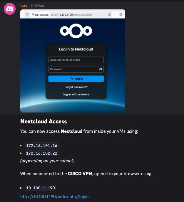 Nextcloud access ready for CCDC