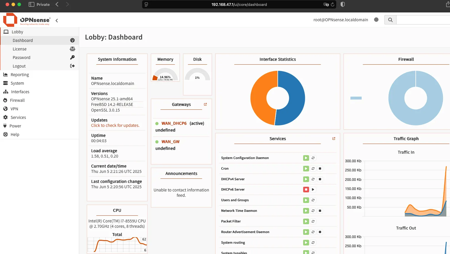 OPNsense Dashboard