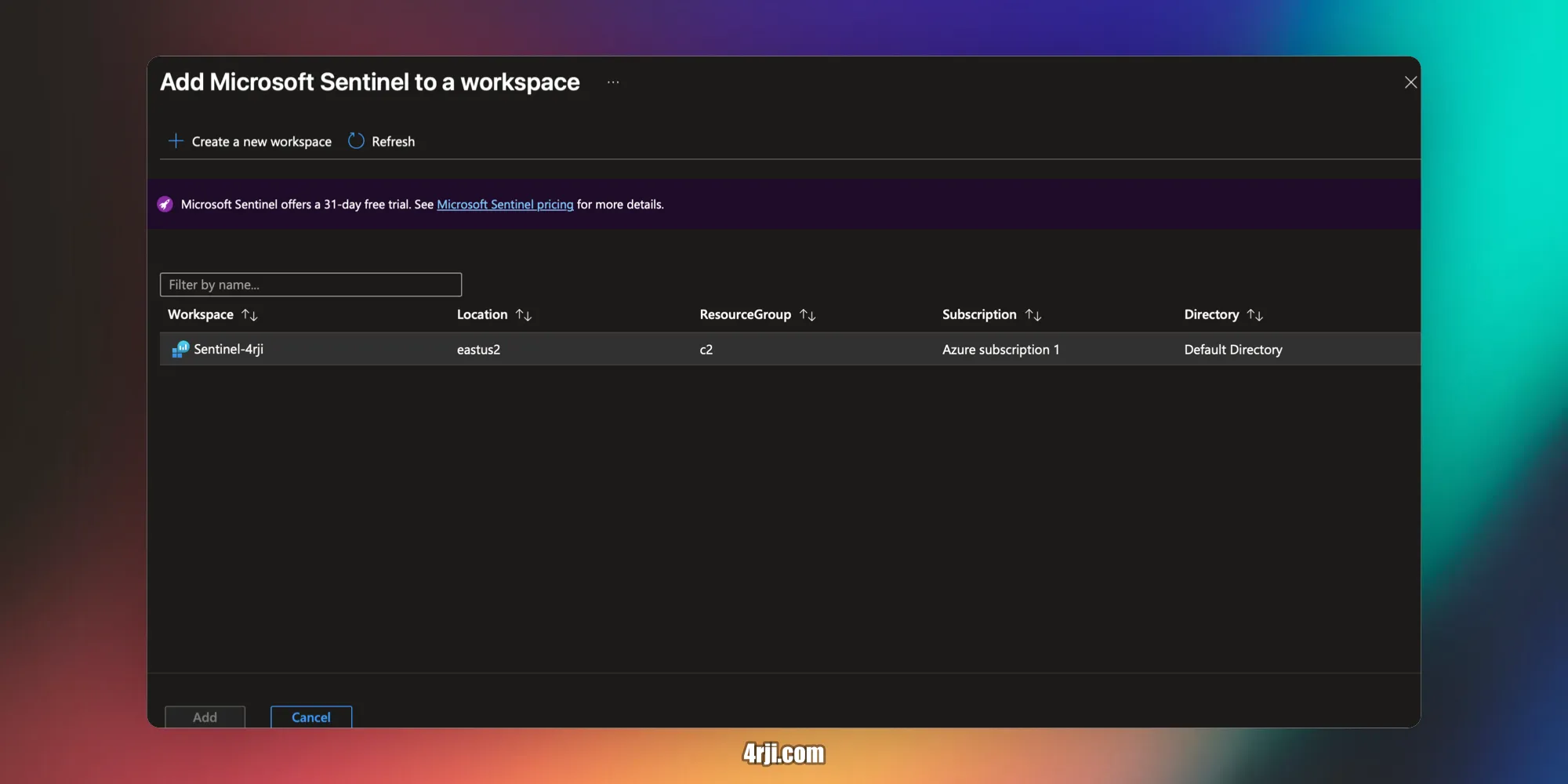 Add Sentinel to Workspace