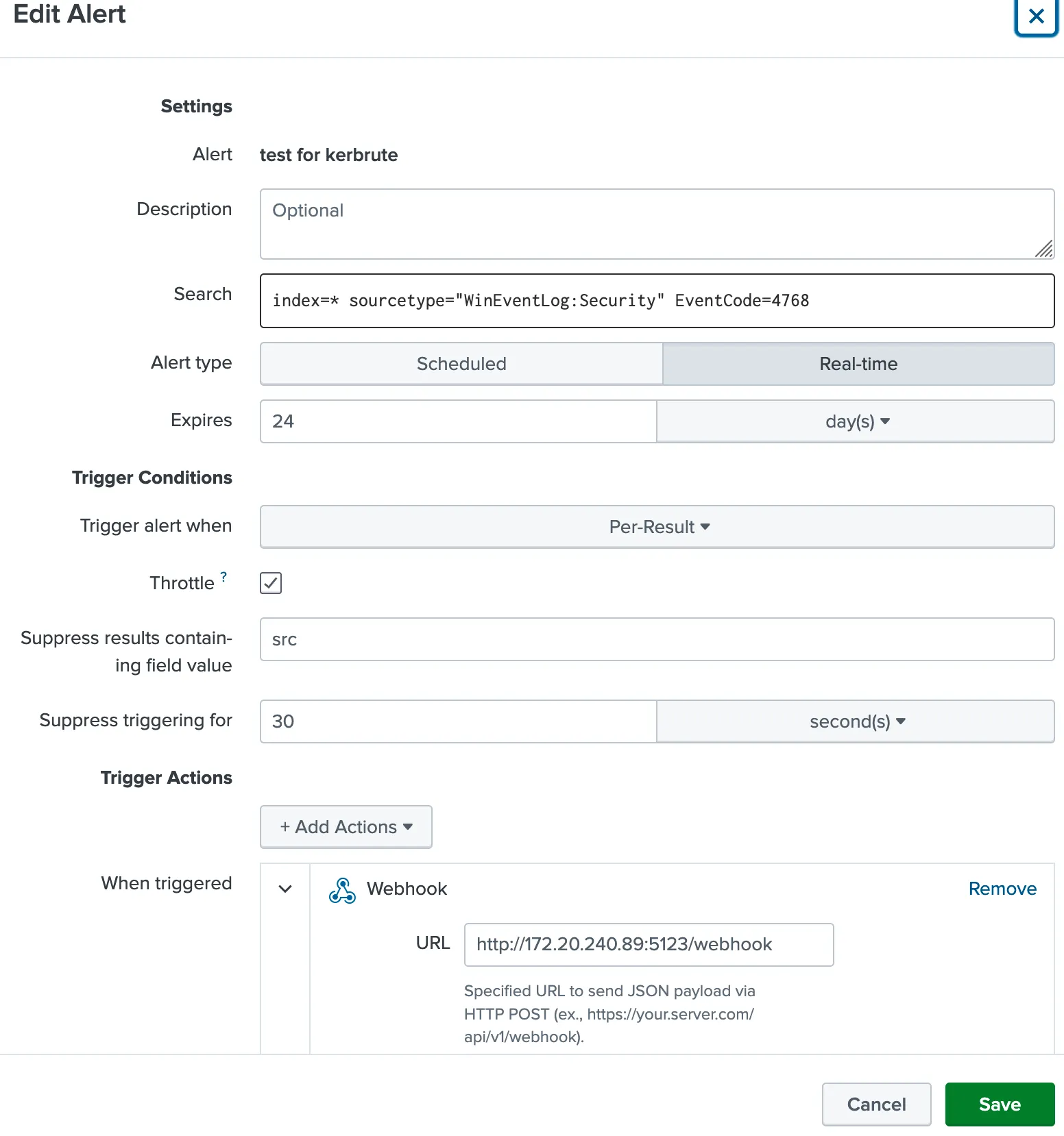 Kerberos Alert Configuration