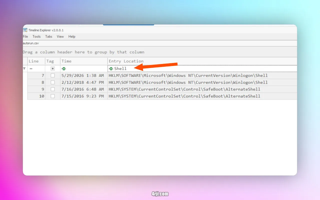 Look for shell in Timeline Explorer