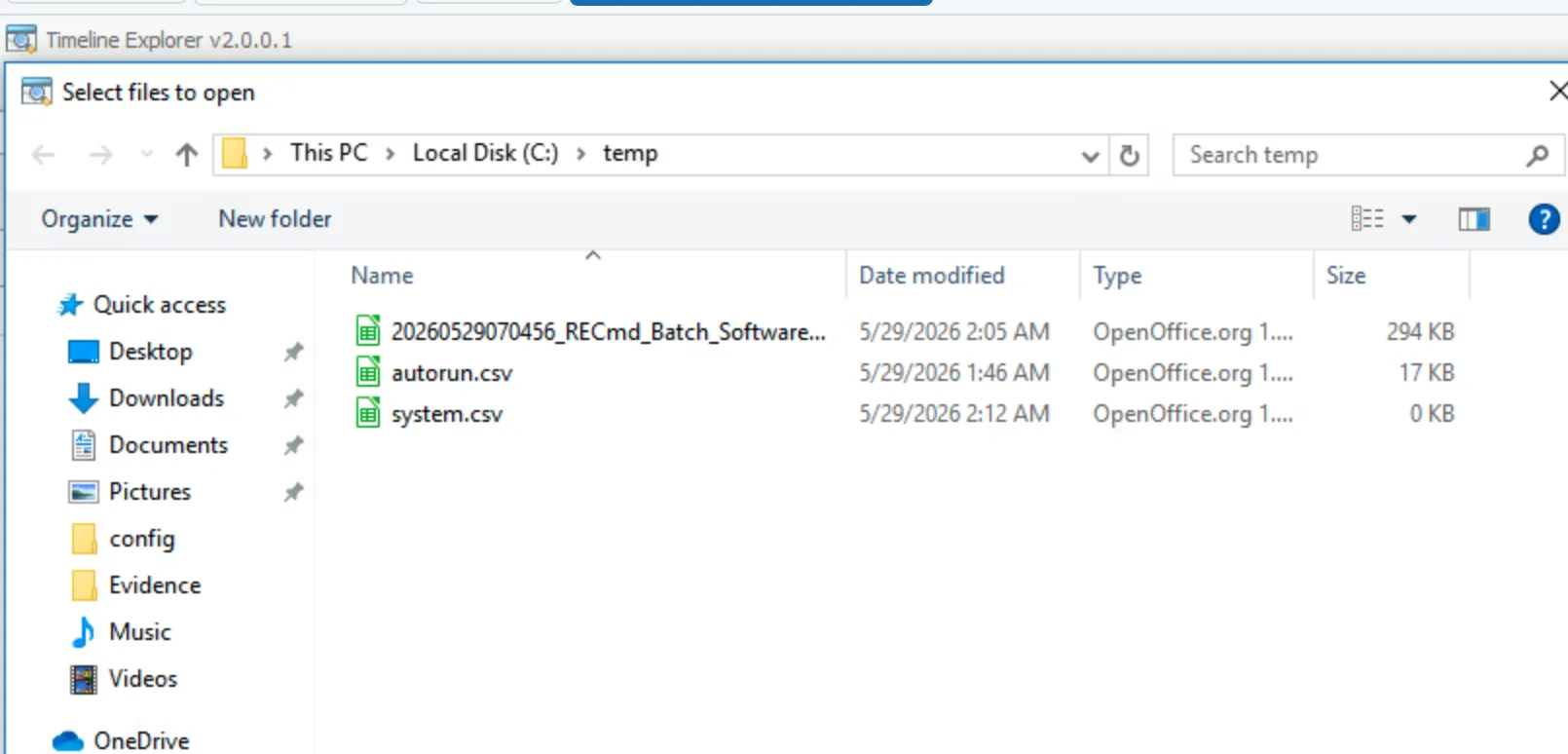 Open RECmd Batch output in Timeline Explorer