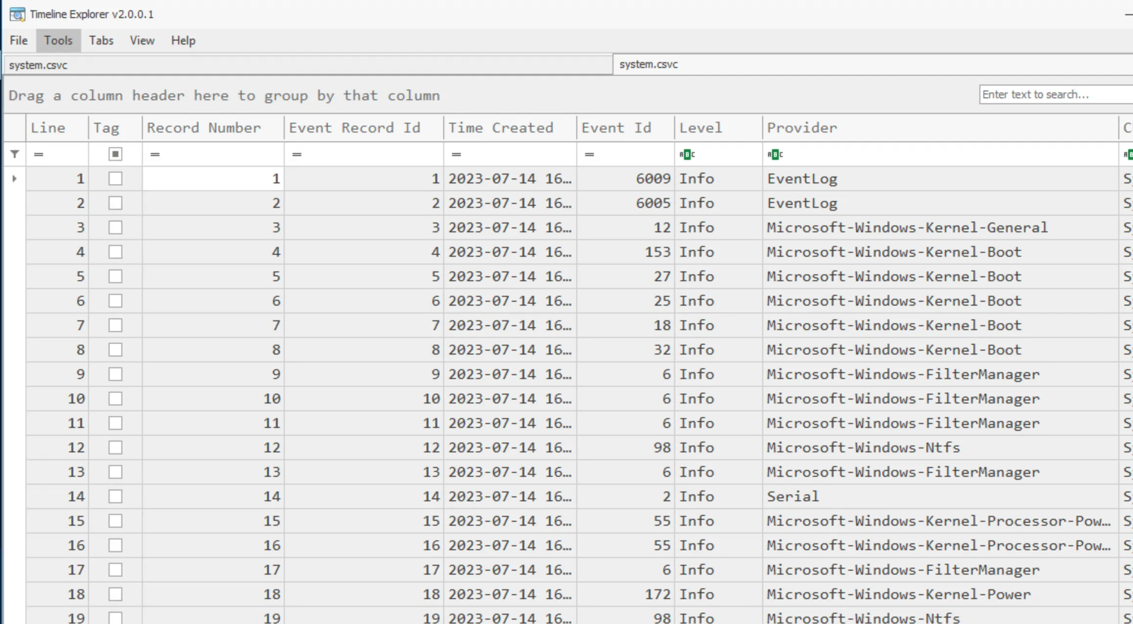 Inspect Event Logs in Timeline Explorer