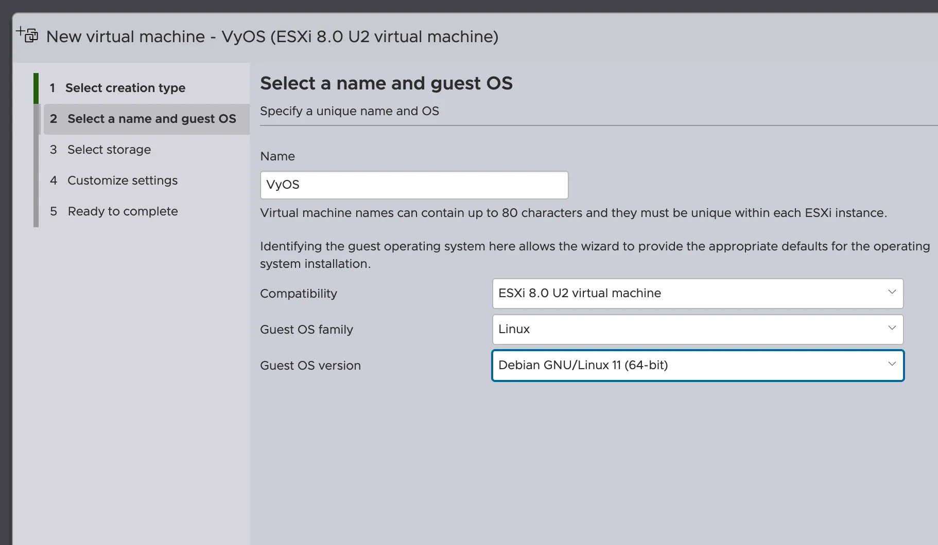 VyOS ESXi setup image 1